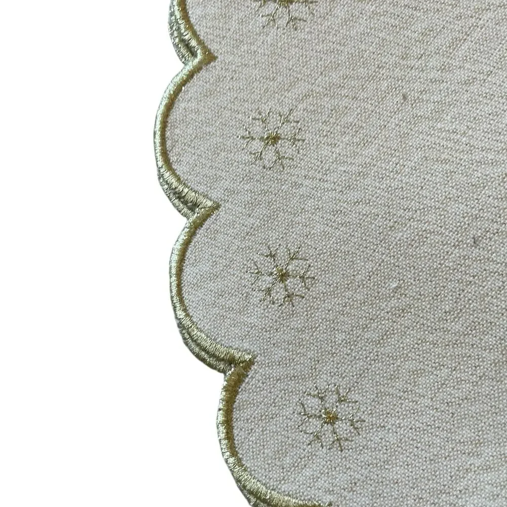 4pc Cynthia Rowley Snowflake Placemats 15in Scalloped Metallic Gold & Cream NEW